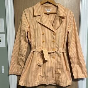 Vintage Frenchi Orange White Pinstripe Short Trench Coat Women's Sz M Twee Y2K